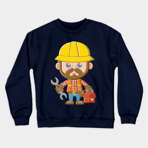 Cute Cartoon Builder with Spanner Crewneck Sweatshirt by vaughanduck